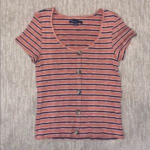american eagle striped ribbed button tee